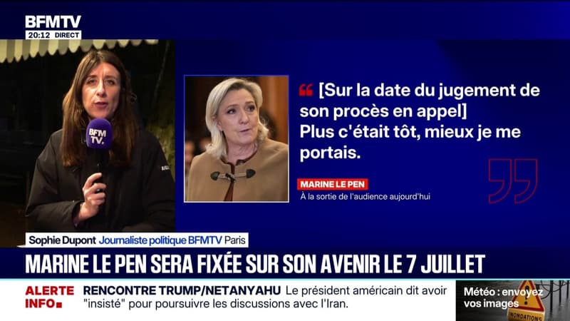 "Je comprends qu'ils prennent du temps [..] c'est une cour d'appel qui n'a pas le droit à l'erreur" a réagi Marine Le Pen à la sortie de son procès