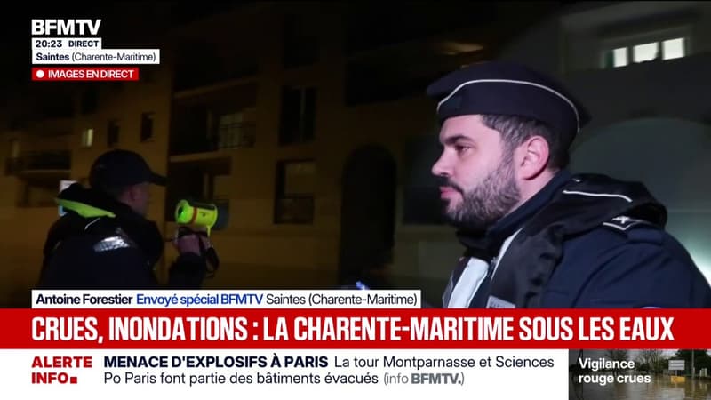 À Saintes, la police patrouille dans les rues inondées pour dissuader d'éventuels cambrioleurs