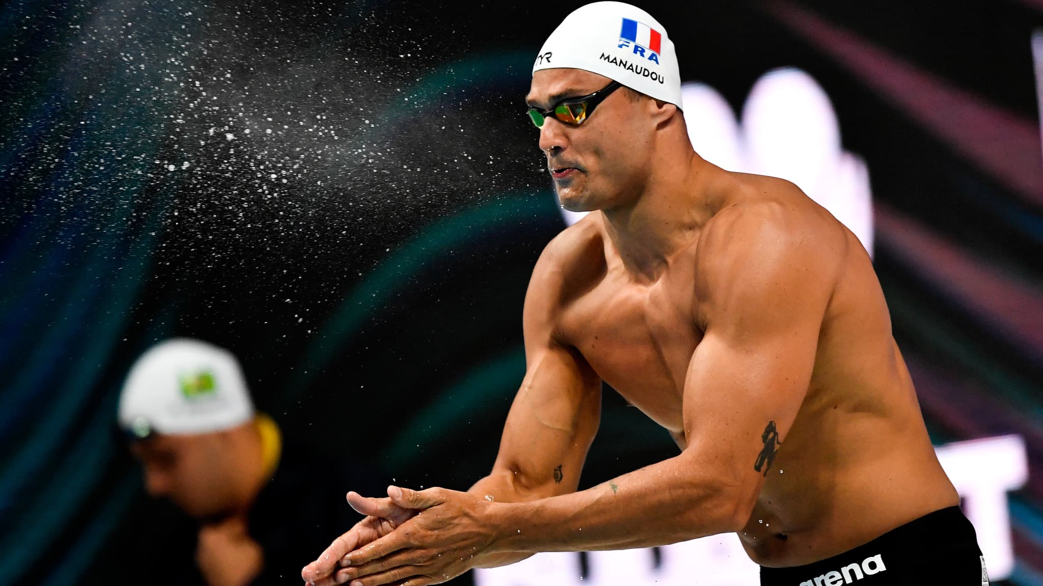Florent Manaudou lors des Mondiaux de natation à Budapest, le 18 juin 2022