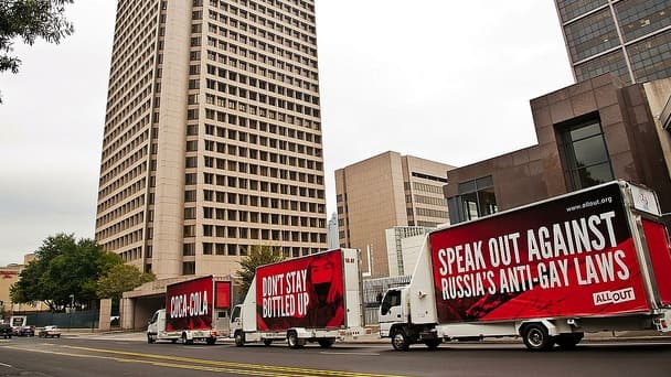 Manifestation de All Out devant le siège de Coca-Cola ce lundi à Atlanta.