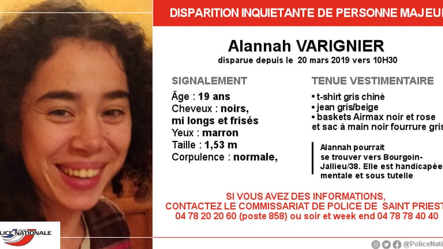 Avis de disparition inquiétante d'Alannah Varignier