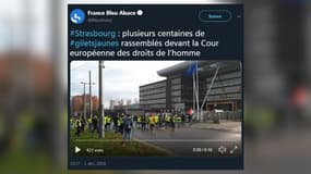 Manifestation des gilets jaunes rassemblés devant la Cour européenne des droits de l'homme à Strasbourg 