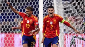 Lamine Yamal et Alvaro Morata lors d'Espagne-Italie, à l'Euro 2024