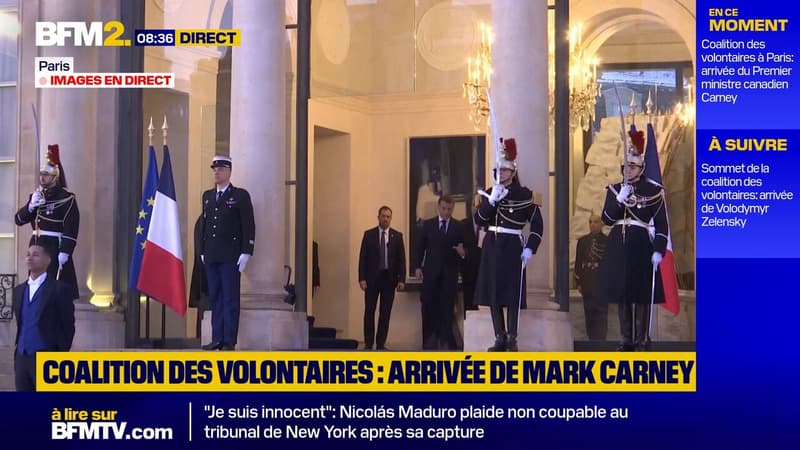 Coalition des volontaires à Paris: arrivée du Premier ministre canadien Mark Carney à l'Elysée