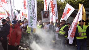 Des manifestants du syndicat Solidarnosc en octobre 2021 