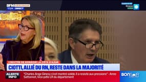 Alpes-Maritimes: Anne Sattonnet, vice-président LR du conseil départemental, salue le maintien d'Eric Ciotti au sein de la majorité de droite malgré son allince avec le RN