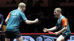 Felix et Alexis Lebrun célèbrent leur victoire au WTT Finals, le 21 novembre 2024.