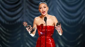 Nicole Scherzinger, le 8 juin 2025, lors de son discours de remerciement aux Tony Awards, les Oscars du théâtre. 