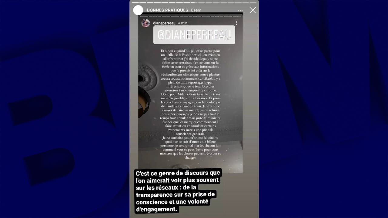 L'influenceuse Diane Perreau renonce à aller à la Fashion Week de Milan à cause de l'impact climatique d'un voyage en avion