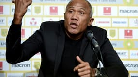 Le nouvel entraîneur du FC Nantes, Antoine Kombouaré, lors de sa présentation officielle, le 11 février 2021 au stade de La Beaujoire à Nantes