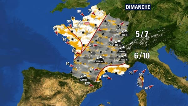 Les températures et la météo prévues pour dimanche.