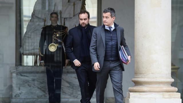 Le ministre de l'Intérieur Gérald Darmanin (D) et le ministre des Outre-Mer Sébastien Lecornu, le 23 janvier 2019 à Paris