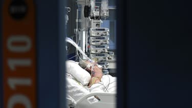 Patient hospitalisé dans un service de réanimation des Hôpitaux universitaires de Strasbourg (HUS) réservé aux malades du Covid-19, le 13 novembre 2020 à Strasbourg