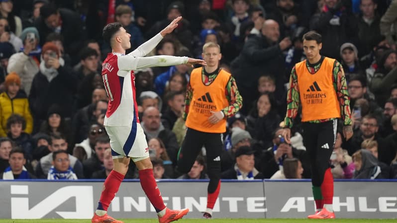 La célébration de Gabriel Martinelli après l'ouverture du score d'Arsenal dans le derby face aux Blues en Premier League, 10 novembre 2024