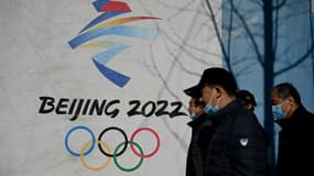 Le logo des JO d'hiver 2022, au parc Shougang de Pékin le 1er décembre 2021