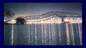 Le Pont Francis Scott Key en train de s'effondrer, le 26 mars 2024 