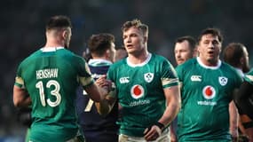 Le XV de l'Irlande, face à l'Ecosse, le 9 février 2025 pendant le deuxième match du Tournoi des 6 nations 2025