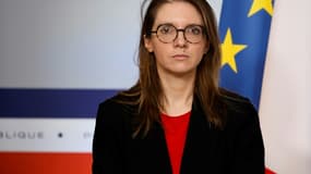 Aurore Bergé, la ministre chargée de la lutte contre les discriminations, à l'issue d'un Conseil des ministres, le 19 février 2025