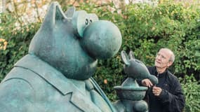 Philippe Geluck et la statue du Chat
