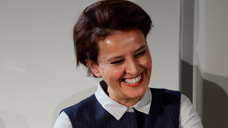 Najat Vallaud-Belkacem, membre du Parti socialiste (PS) et directrice de l'ONG One Campaign pour la France, participe à une réunion contre le projet de loi du gouvernement sur l'immigration et la stigmatisation des étrangers à Saint-Ouen, au nord de Paris, le 7 décembre 2023