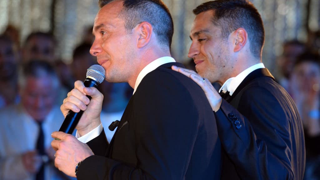 Vincent Autin prononce un discours lors de son mariage avec Bruno Boileau le 29 mai 2013 à Montpellier Vincent Autin prononce un discours lors de son mariage avec Bruno Boileau le 29 mai 2013 à Montpellier