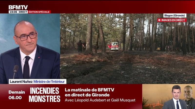 Incendie en Gironde: la situation reste "compliquée" sur le secteur du Cap-Ferret, indique Laurent Nuñez