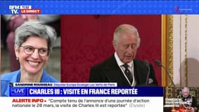 Sandrine Rousseau sur la visite de Charles III: "C'est bien que ce soit reporté, c'est respectueux du mouvement social"