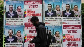 Des affiches électorales pour le Nouveau Front populaire (NFP), à Villiers-sur-Marne (Val-de-Marne), le 5 juillet 2024