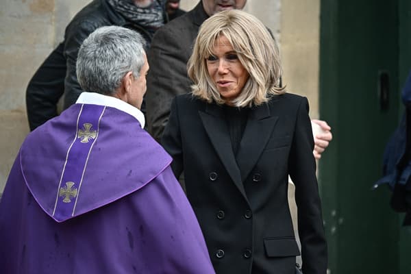 Brigitte Macron na pogrzebie Michela Blanca w kościele Saint-Eustache w Paryżu, 10 października 2024 r.