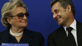 L'ancien président français Nicolas Sarkozy (d) et l'ancien Première dame Bernadette Chirac à Nice, le  10 mars 2014