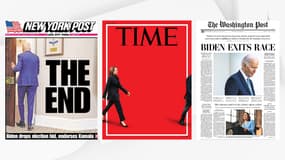 Au lendemain de l'annonce du retrait de Joe Biden, les unes du New York Post, du Time et du Washington Post, le lundi 22 juillet 2024.