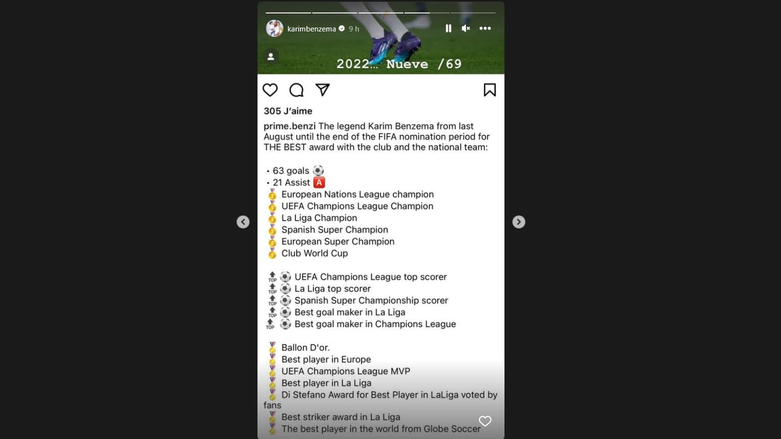 La story Instagram de Karim Benzema