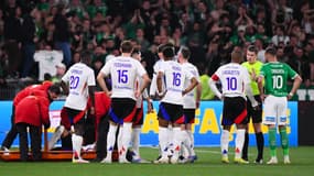 Les joueurs lyonnais lors de la défaite à Saint-Etienne (2-1, L1), le 20 avril 2025