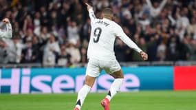 Kylian Mbappé fête son but pour le Real Madrid dans le derby madrilène, 23e journée de Liga, 8 février 2025