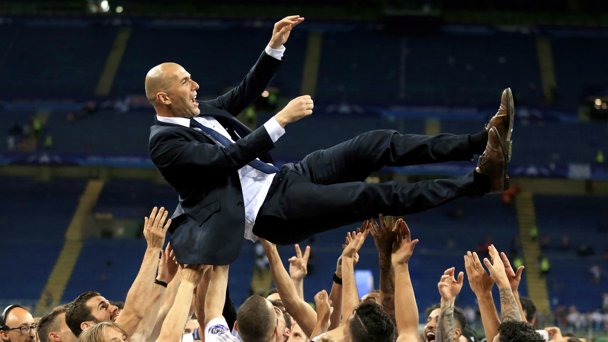 Zinedine Zidane après la victoire du Real Madrid en finale de la Ligue des champions contre l'Atlético de Madrid, le 28 mai 2016