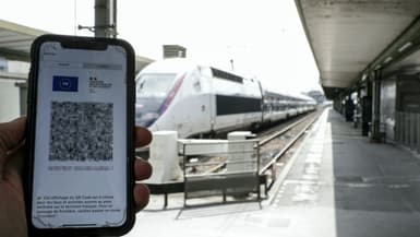 Une personne présente son pass sanitaire à la gare de Lyon, à Paris, le 9 août 2021
