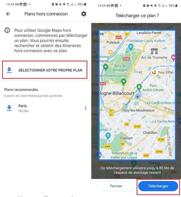 Enregistrer une carte hors ligne sur Google Map