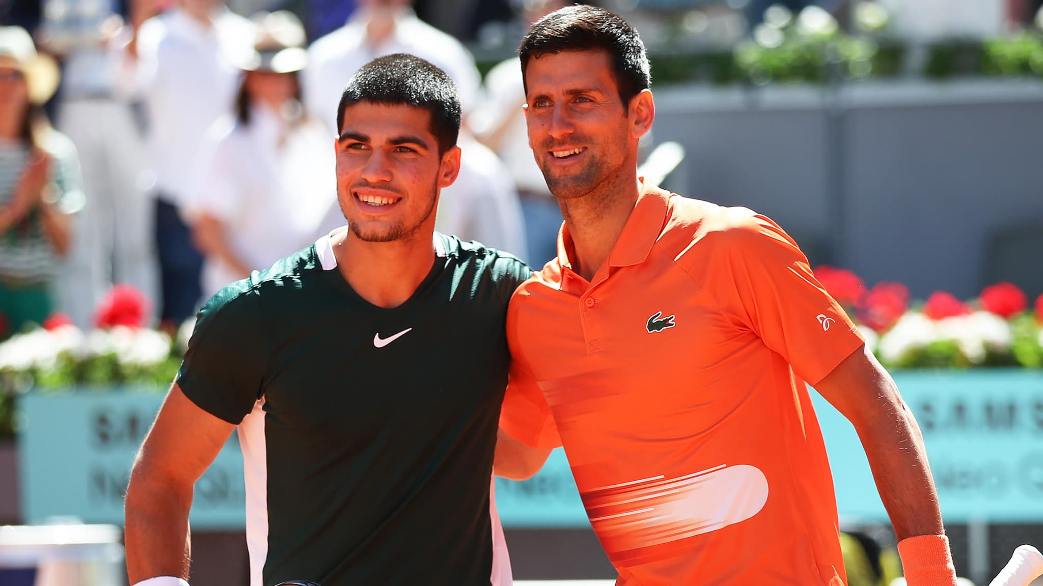 Carlos Alcaraz et Novak Djokovic en mai 2022