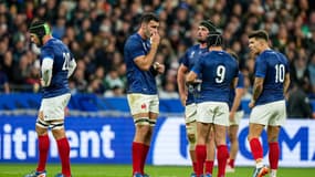 Les joueurs du XV de France lors de leur quart de finale de la Coupe du monde perdu face à l'Afrique du Sud (28-29), le 15 octobre 2022