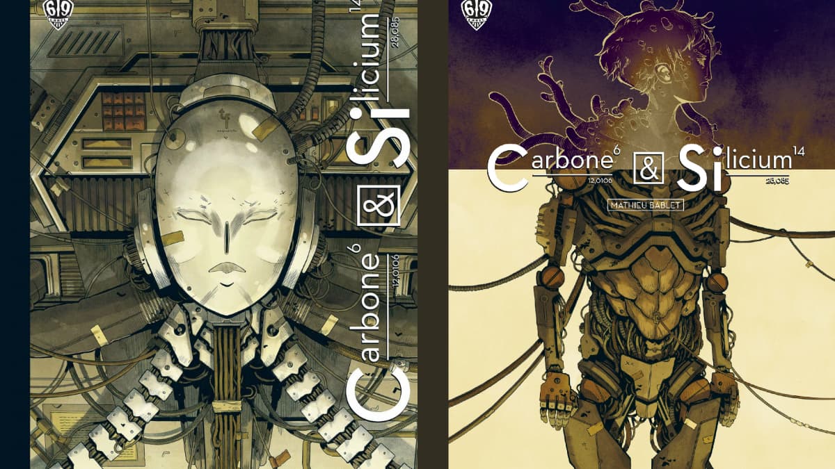 Les couvertures des deux éditions de "Carbone et Silicium" de Mathieu Bablet
