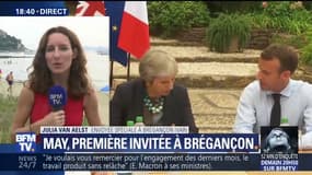 Theresa May et Emmanuel Macron échangent sur le Brexit au fort de Brégançon