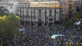 Des partisans de l'indépendance manifestent à Barcelone, le 20 septembre 2017. 