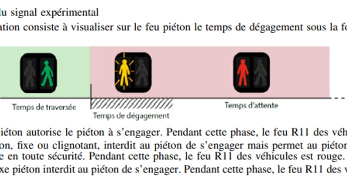 Avant de passer au rouge, le symbole du piéton arrêté passera temporairement au jaune.
