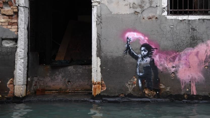 Acqua alta Ã  Venise: la fresque de Banksy montrant un