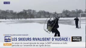 Avec ses skis, un paramoteur et une hélice, cet homme dévale les pistes à 70 km/h