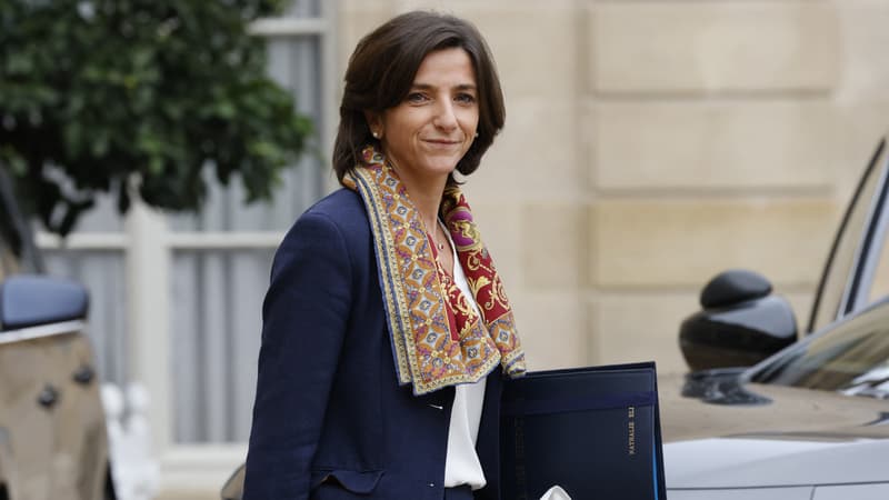 La secrétaire d'État chargée de l'Éducation prioritaire, Nathalie Elimas, quitte l'Élysée à l'issue du conseil des ministres à Paris, le 17 novembre 2021.
