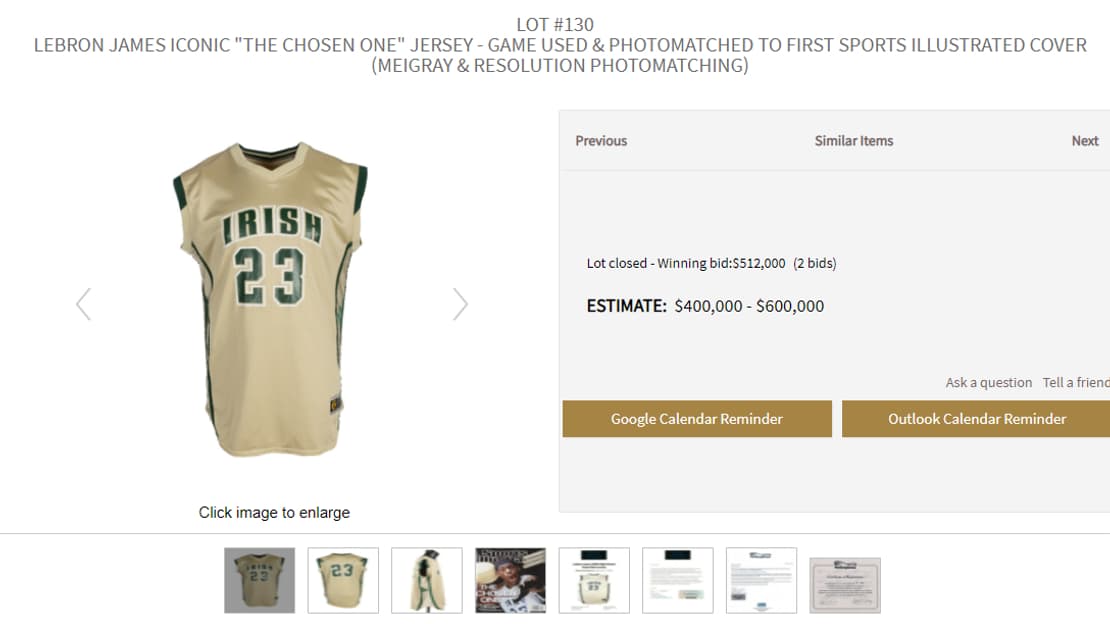 Le maillot de LeBron James vendu plus de 500.000 dollars