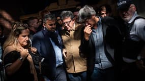 Alexis Corbière, Jean-Luc Mélenchon et Eric Coquerel à la sortie du tribunal de Bobigny, le 20 septembre 2019