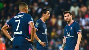 Kylian Mbappé, Angel Di Maria et Lionel Messi avec le PSG, à Paris le 19 septembre 2021