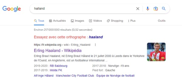 Une recherche de la région suédoise Halland conduit à une confusion avec le footballeur Haaland.